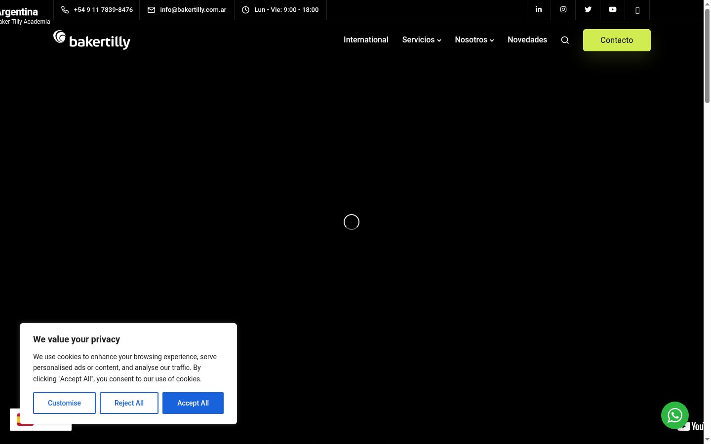 Captura de pantalla del banner de consentimiento mostrado antes de cualquier interacción