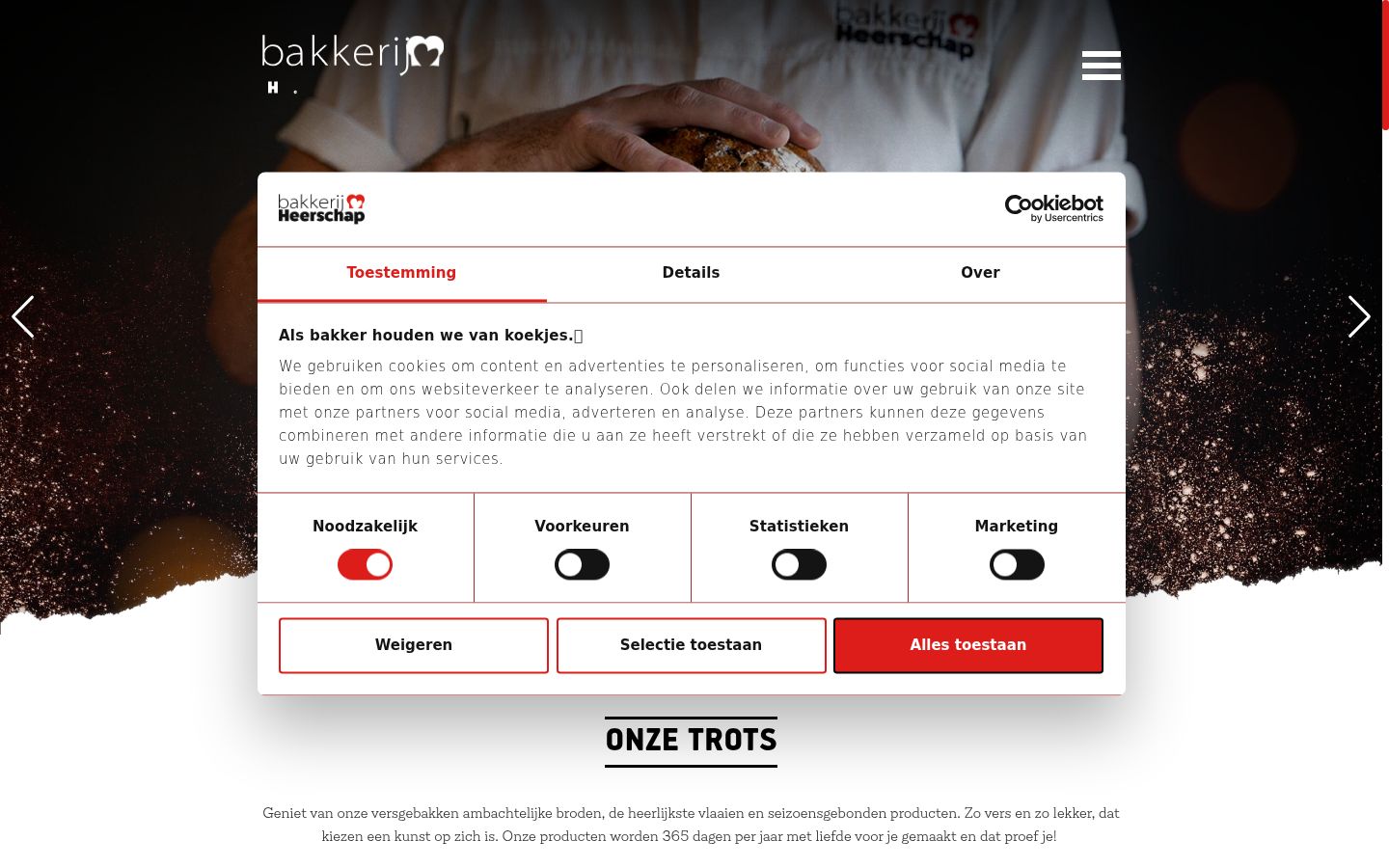 Skärmbild av samtyckesbannern som visades före någon interaktion