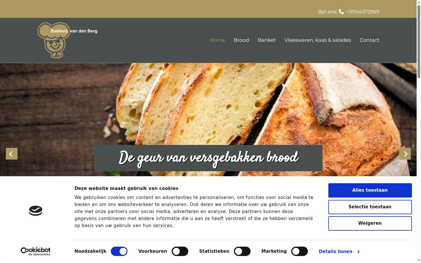 Screenshot van de toestemmingsbanner zoals getoond vóór enige interactie