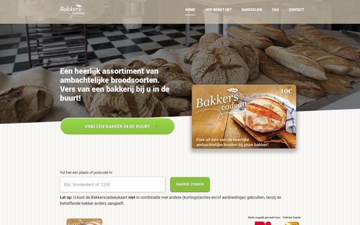 Screenshot of bakkerscadeaukaart.nl