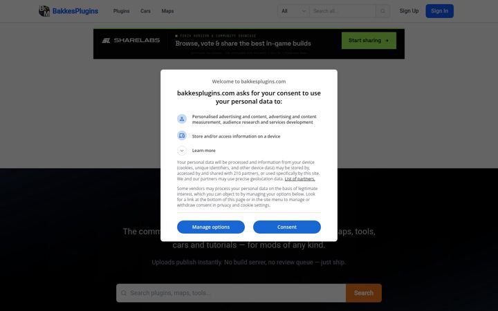 Screenshot of bakkesplugins.com