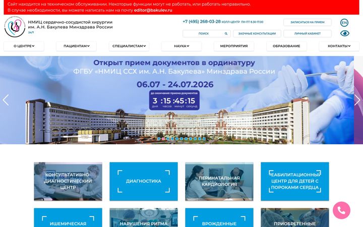 Screenshot of bakulev.ru