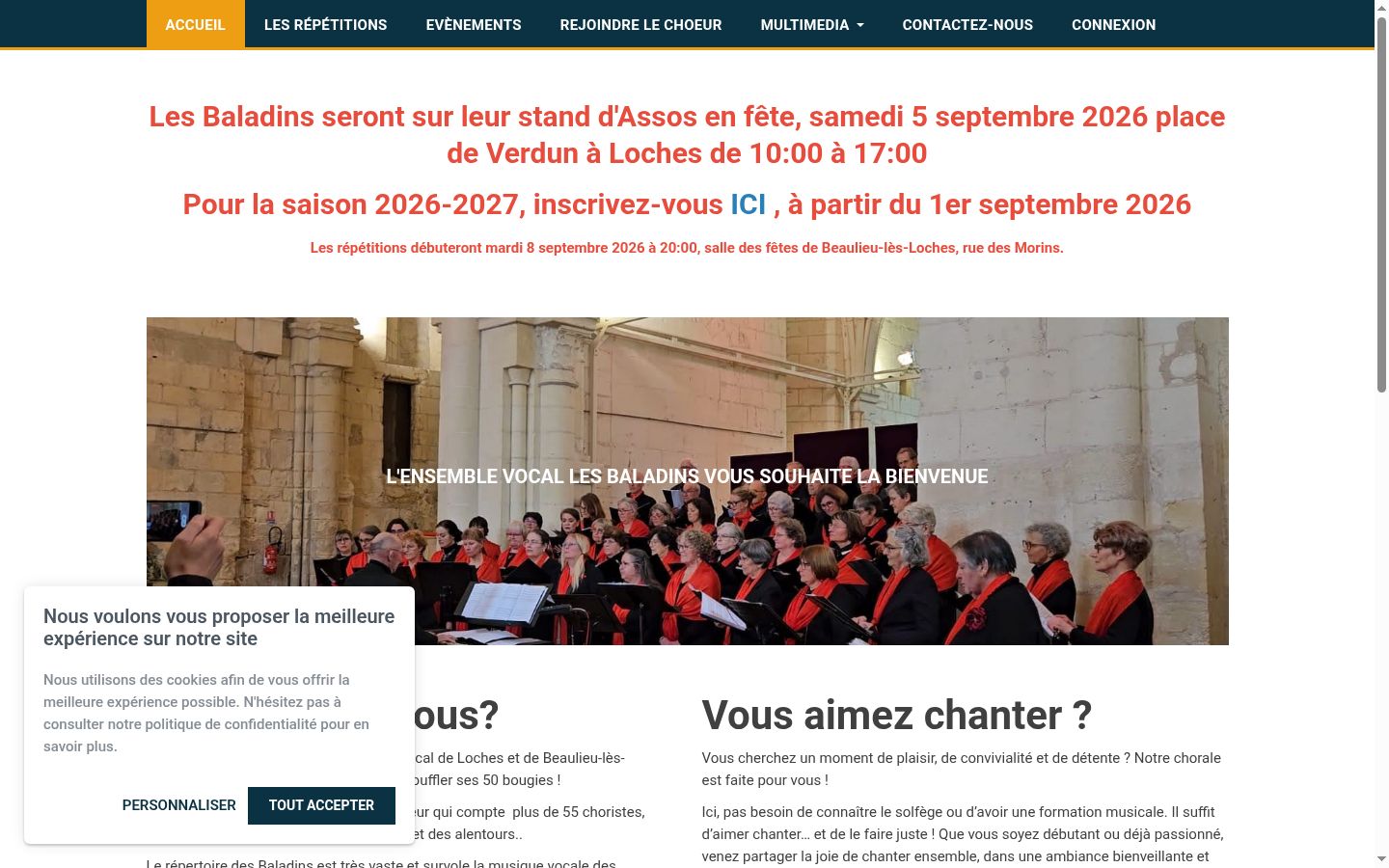 Capture d'écran de la bannière de consentement affichée avant toute interaction