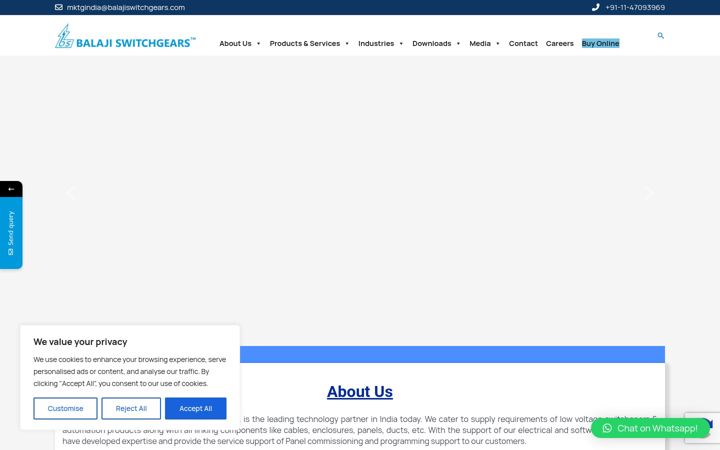 Screenshot of balajiswitchgears.com
