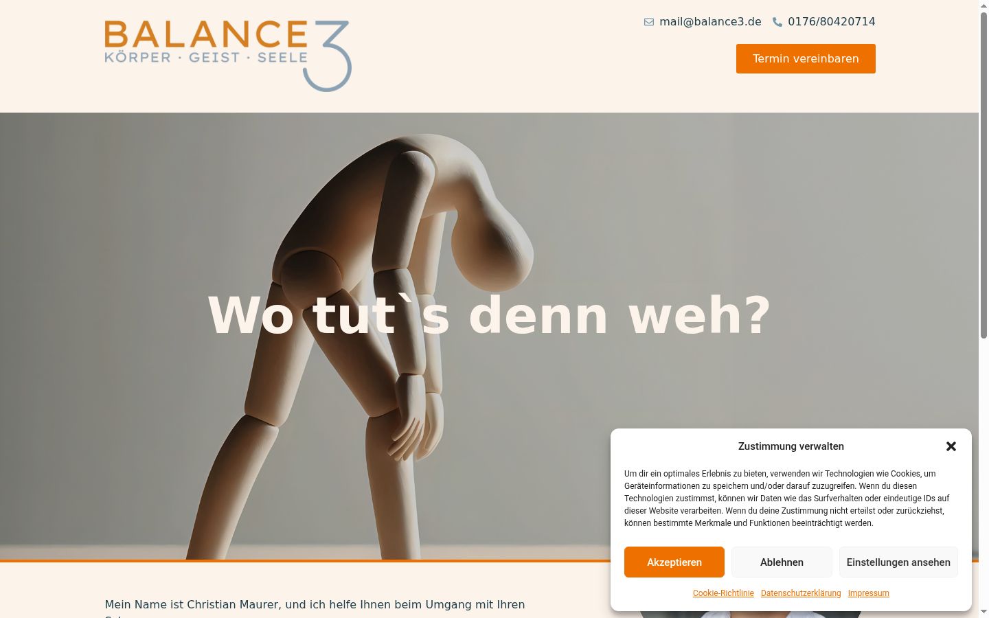 Screenshot des Einwilligungsbanners vor jeglicher Interaktion