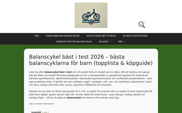Screenshot of balanscykelguiden.se