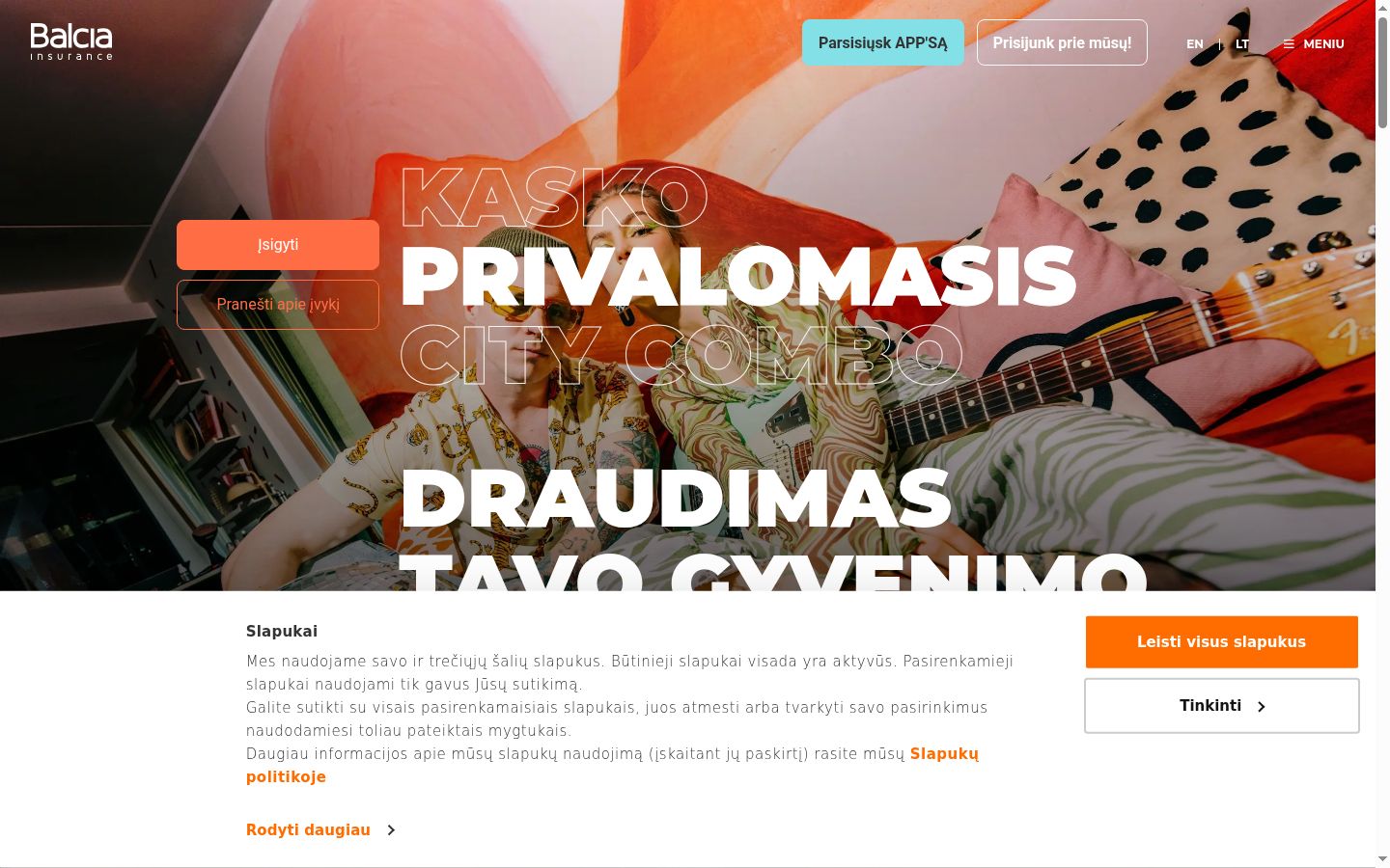 Sutikimo reklamjuostės, rodytos prieš bet kokią sąveiką, ekrano kopija