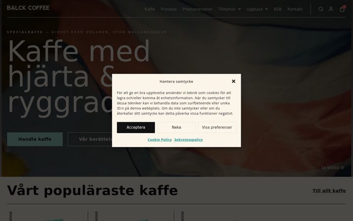 Captură de ecran a balckcoffee.se
