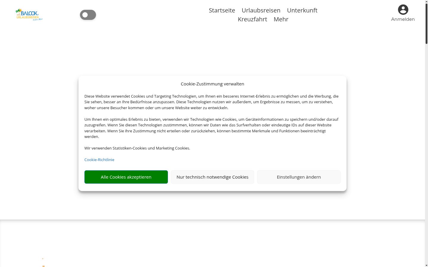 Screenshot del banner di consenso mostrato prima di qualsiasi interazione