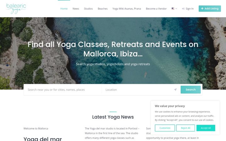 Screenshot of balearic.yoga