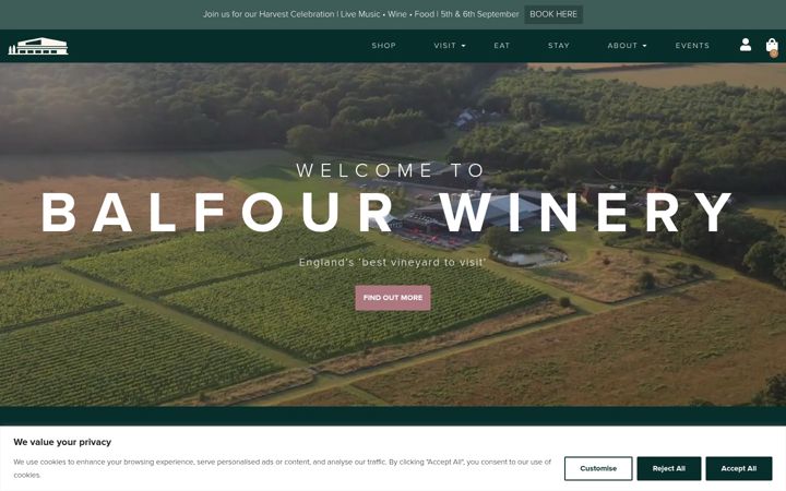 Screenshot of balfourwinery.com