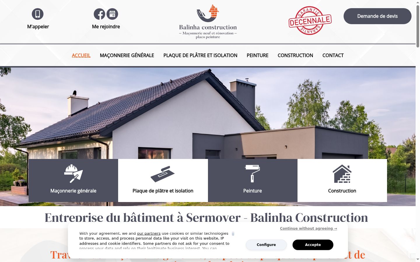 Capture d'écran de la bannière de consentement affichée avant toute interaction