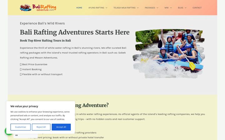 Screenshot of baliraftingadventure.com
