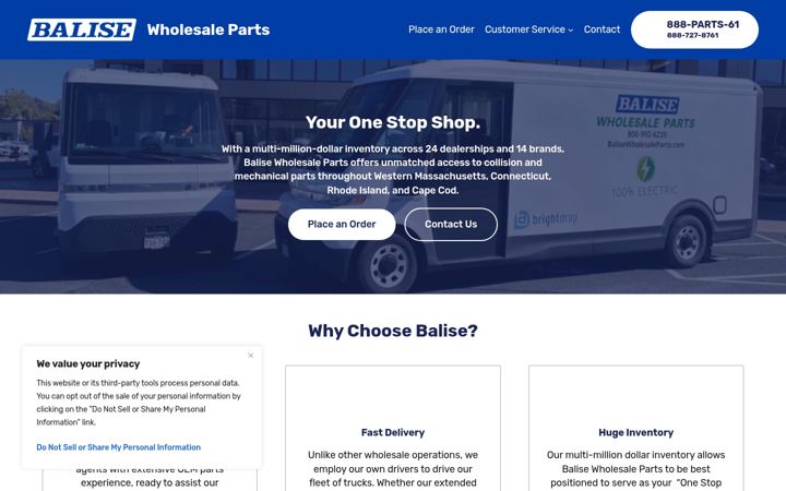 Screenshot of balisewholesaleparts.com
