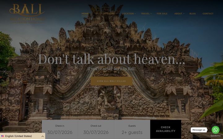Screenshot of balivacationhomes.com