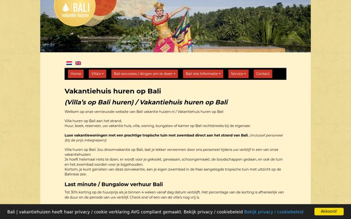 Screenshot of balivakantiehuizen.nl