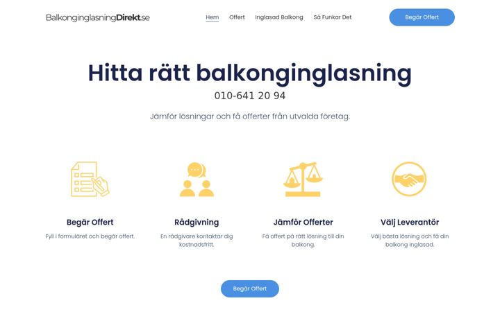 Captură de ecran a balkonginglasningdirekt.se