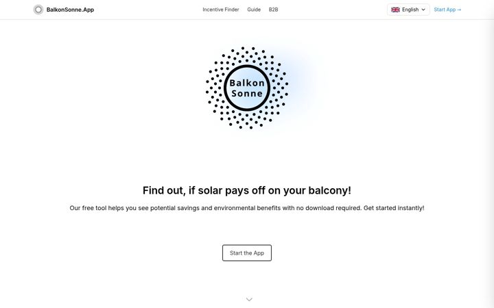 Ekrānuzņēmums no balkonsonne.app