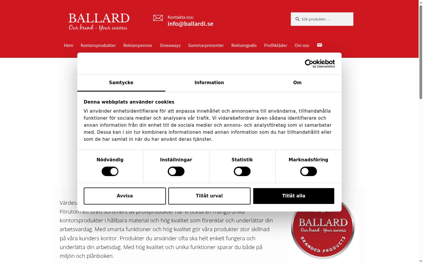 Skärmbild av samtyckesbannern som visades före någon interaktion