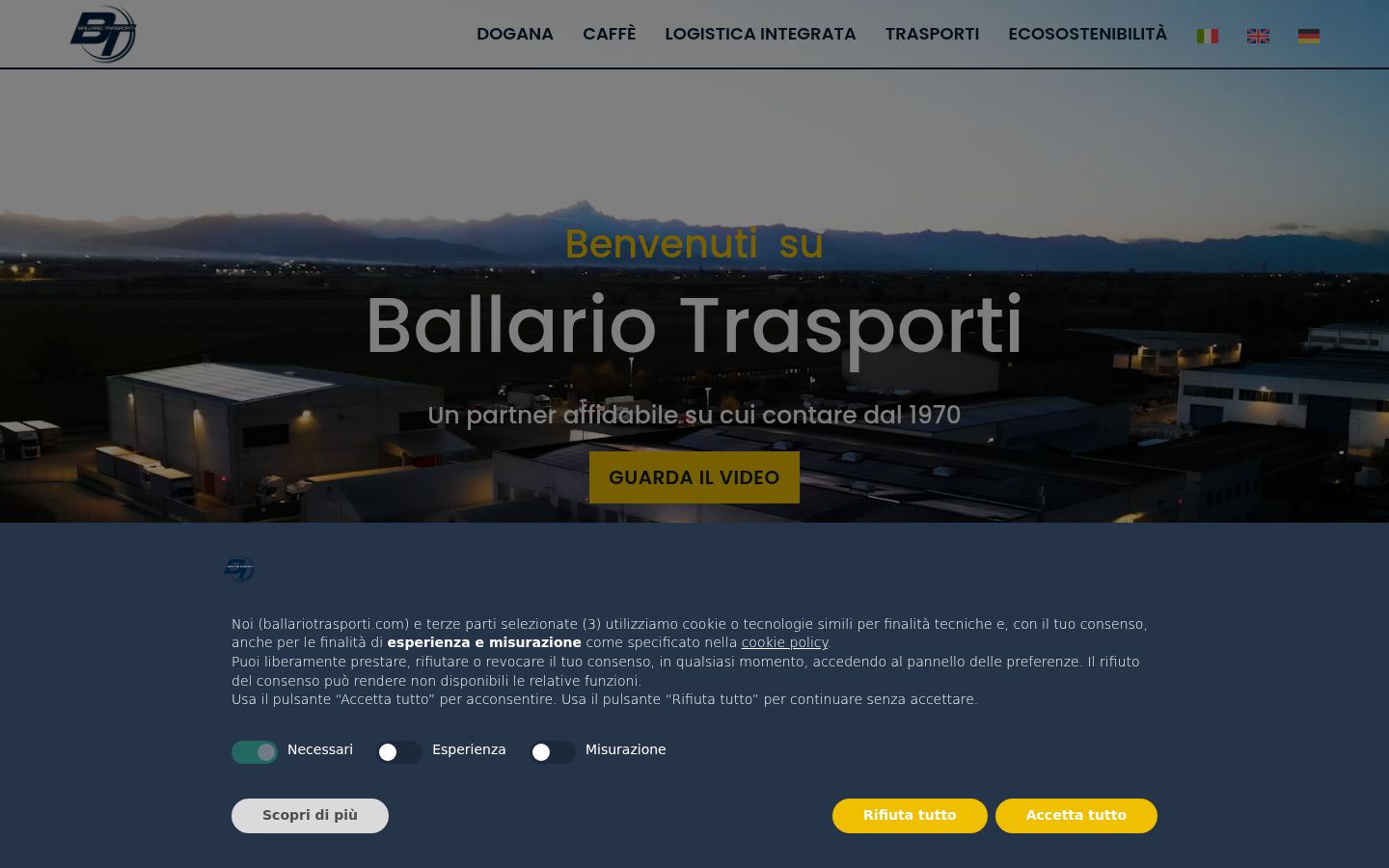 Screenshot del banner di consenso mostrato prima di qualsiasi interazione