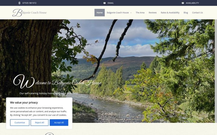 Screenshot of ballaterholidaylets.co.uk