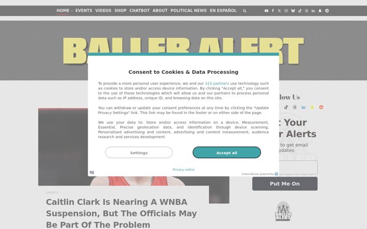 Screenshot stránky balleralert.com