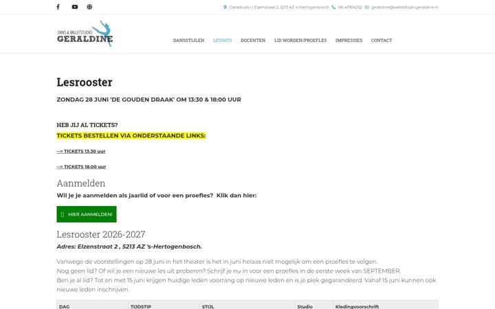 Screenshot of balletstudiogeraldine.nl