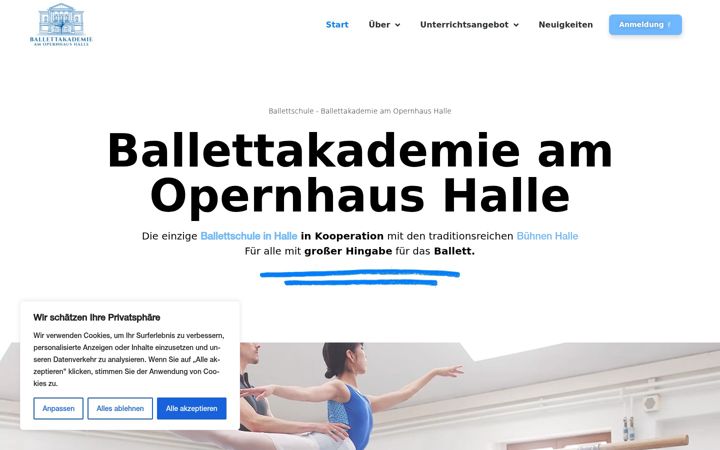 Екранна снимка на ballettakademie-halle.de