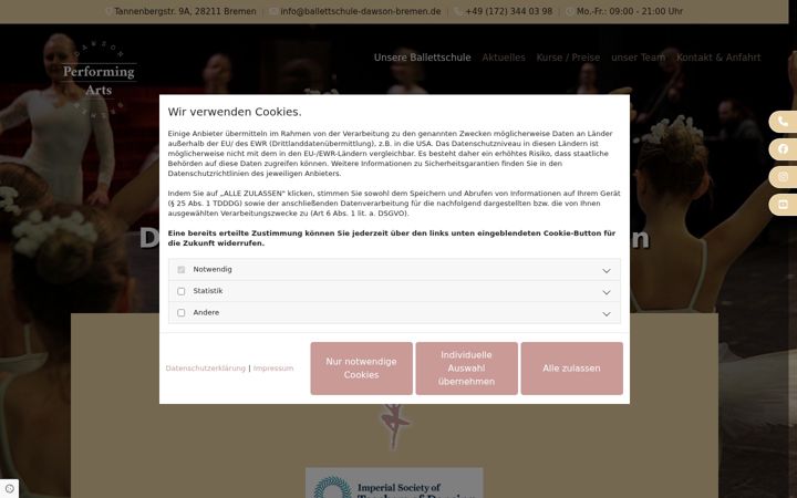 Screenshot of ballettschule-dawson-bremen.de