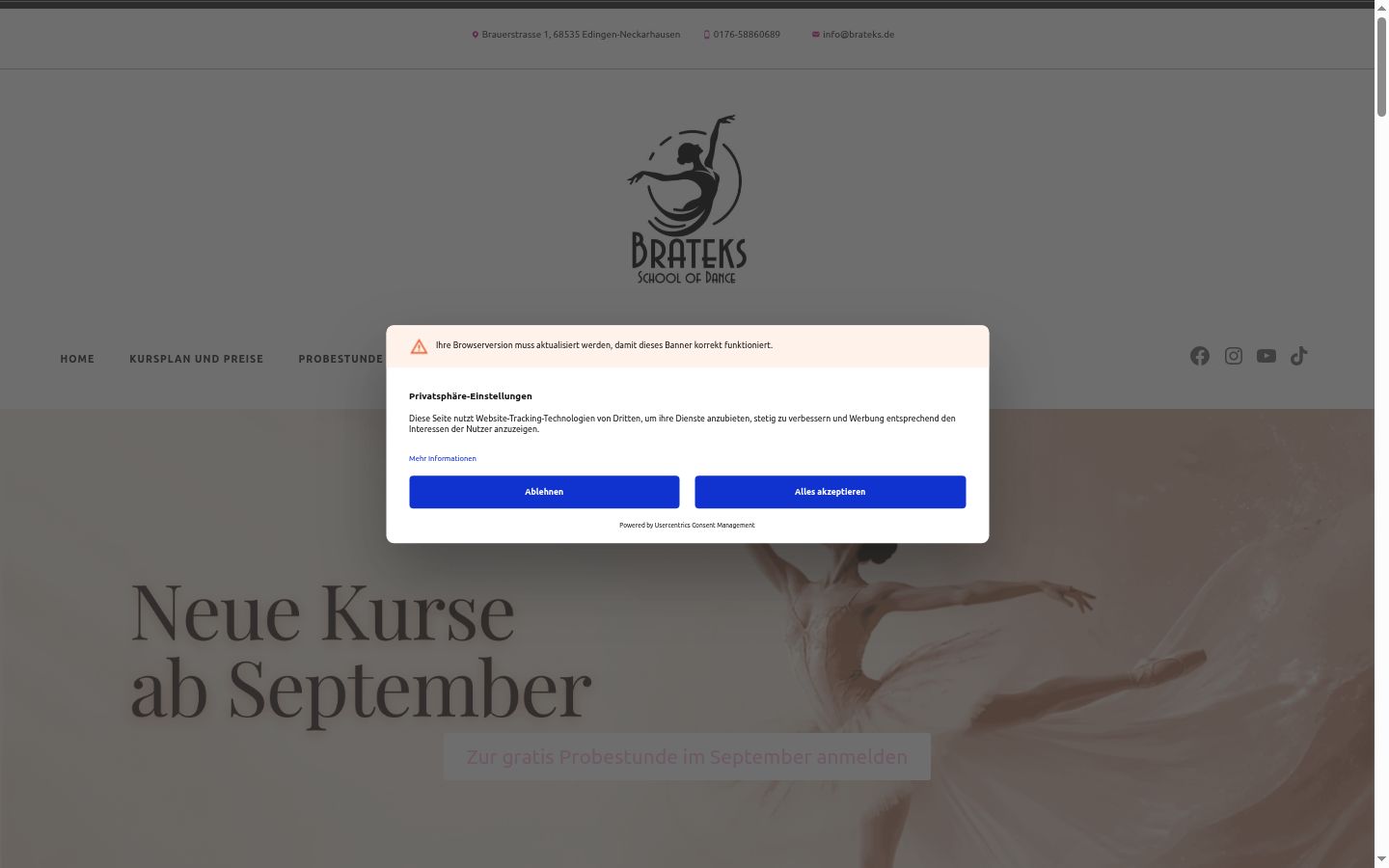 Skærmbillede af samtykkebanneret, som det blev vist før nogen interaktion