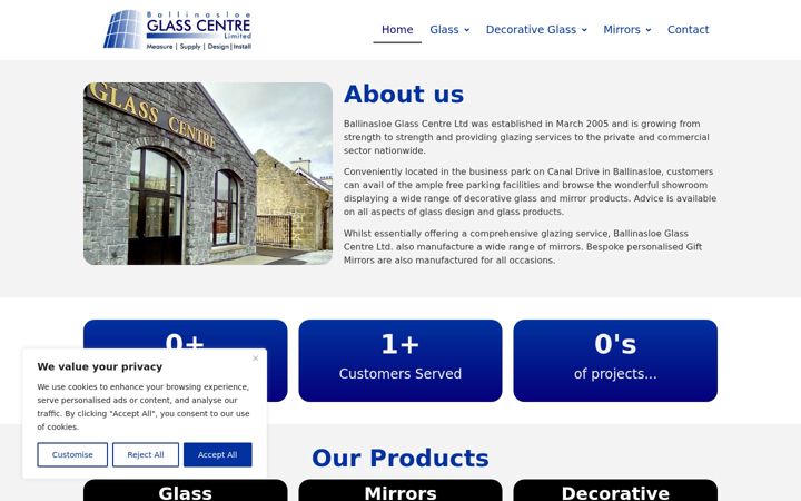Screenshot of ballinasloeglass.com