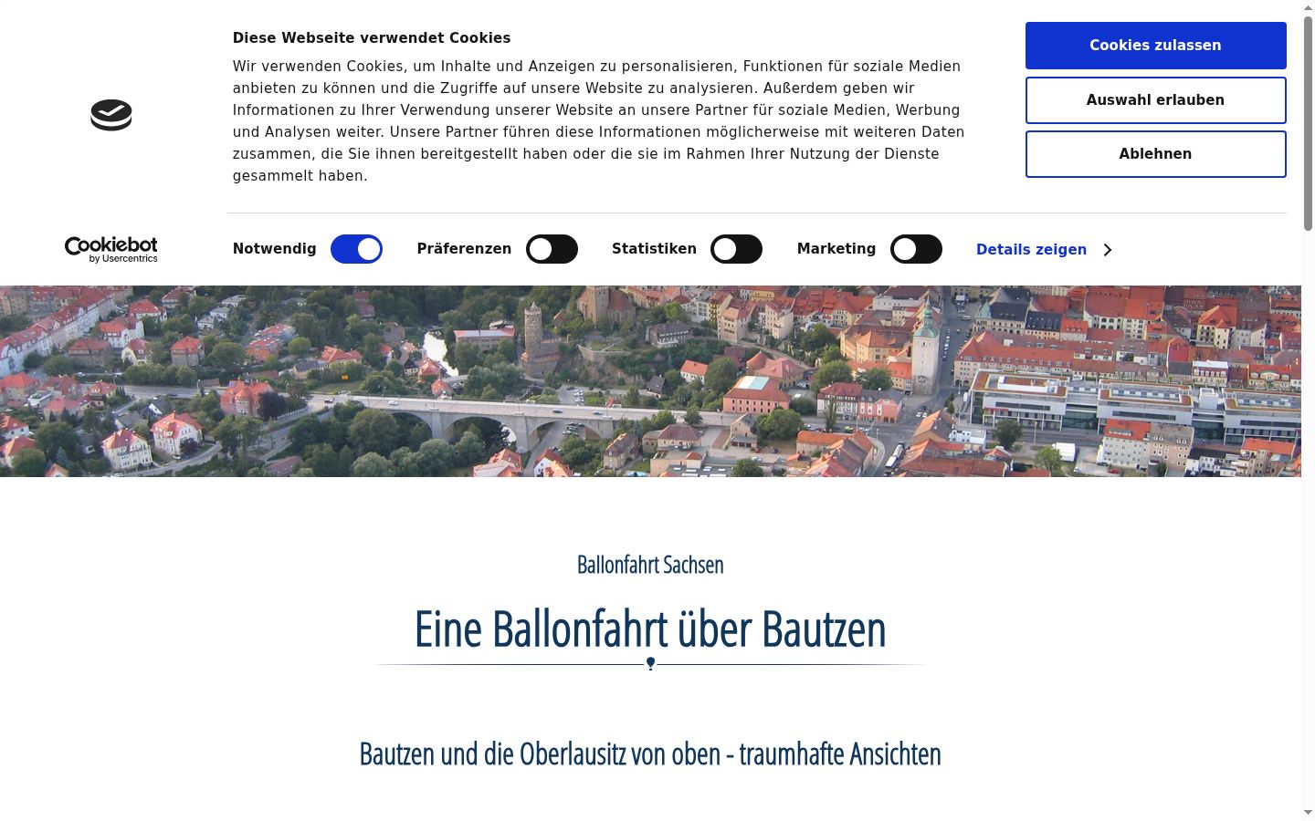Screenshot des Einwilligungsbanners vor jeglicher Interaktion