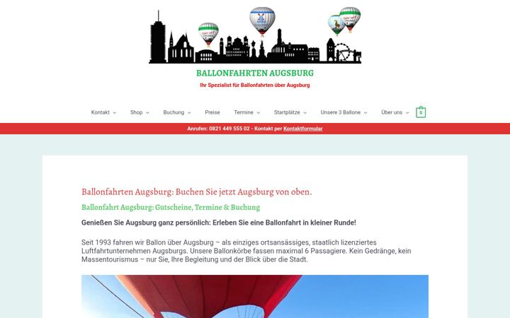 Snímek obrazovky ballonfahrten-augsburg.de