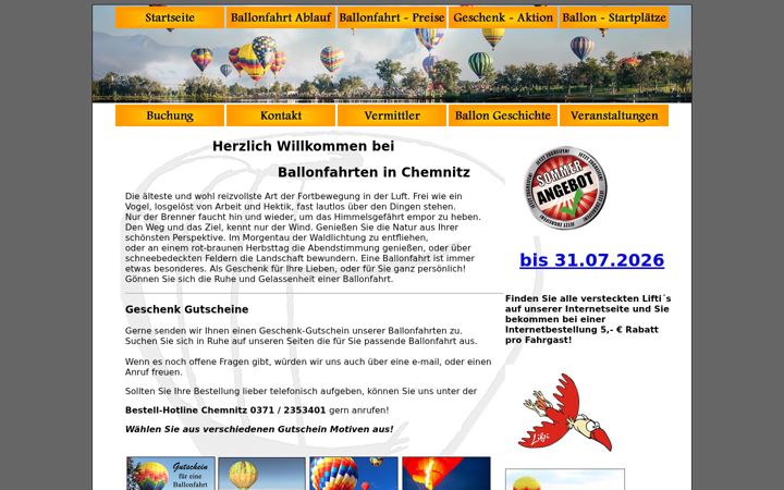 Snímek obrazovky ballonfahrten-in-chemnitz.de