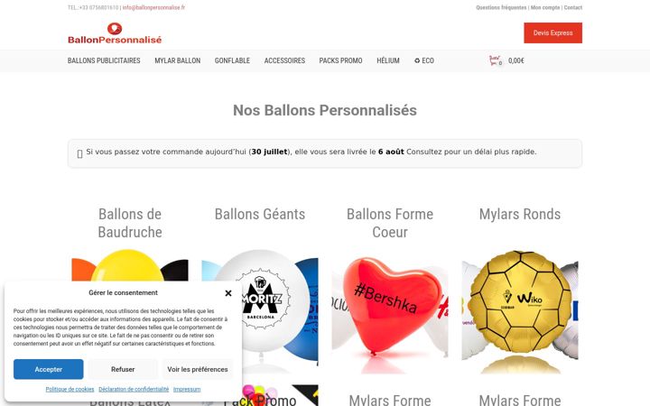 Screenshot of ballonpersonnalise.fr