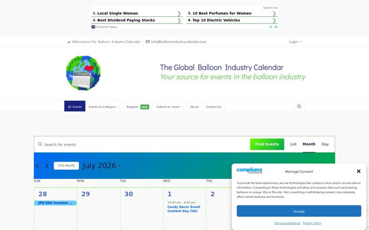 Screenshot of balloonindustrycalendar.com