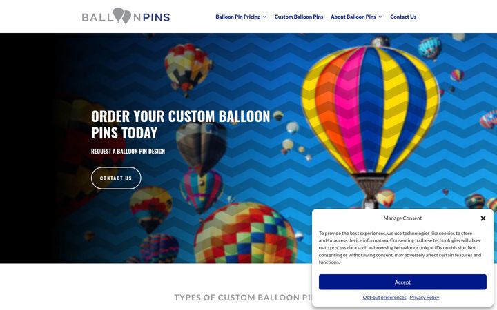Screenshot of balloonpins.com