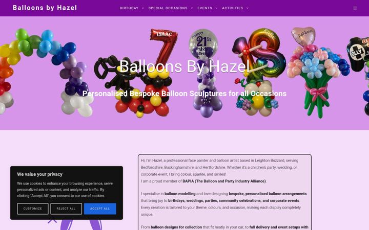 Screenshot of balloonsbyhazel.co.uk