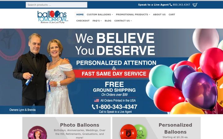 Screenshot of balloonstomorrow.com