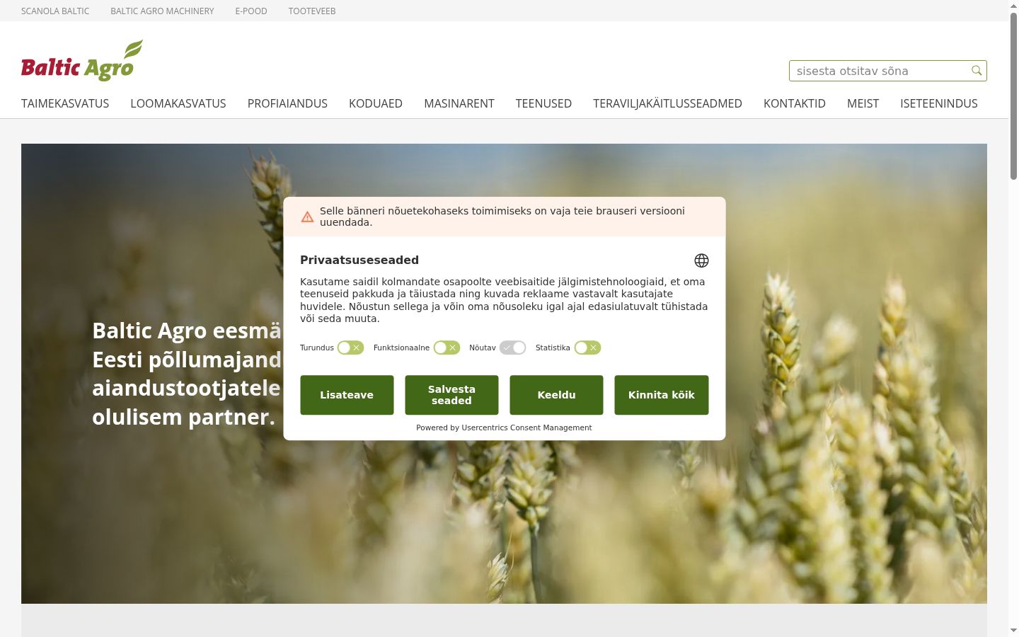 Skärmbild av samtyckesbannern som visades före någon interaktion