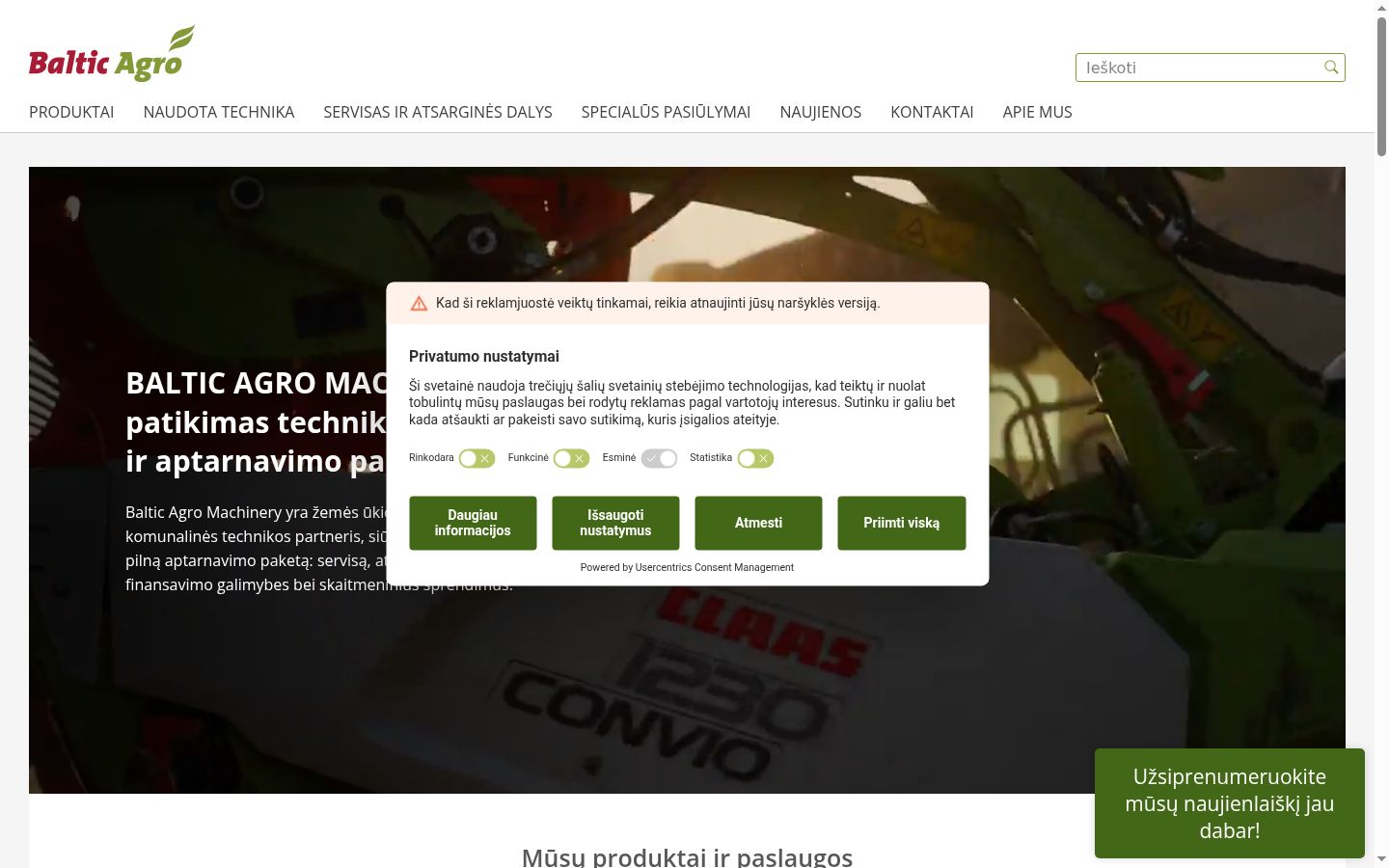 Screenshot of the consent banner shown before any interaction