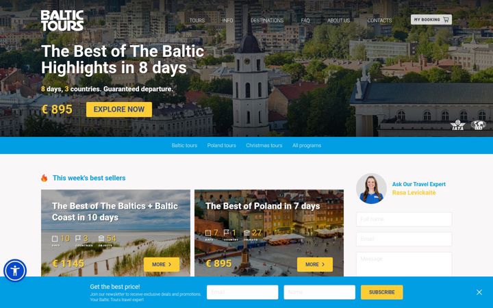 Kuvakaappaus sivustosta baltictours.com