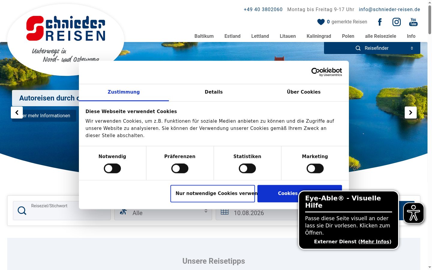 Screenshot del banner di consenso mostrato prima di qualsiasi interazione