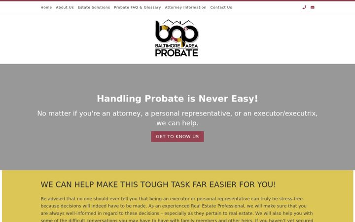 Screenshot of baltimoreareaprobate.com