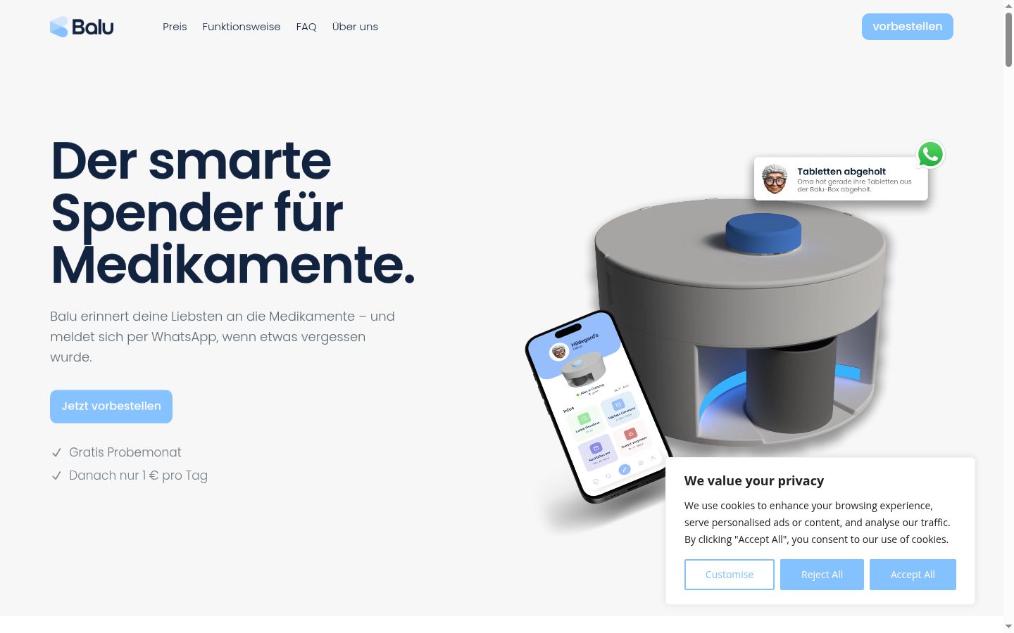 Screenshot des Einwilligungsbanners vor jeglicher Interaktion
