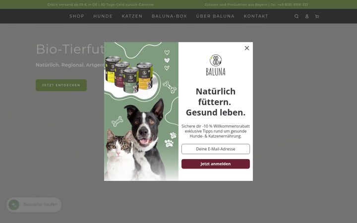 Screenshot of baluna-futter.de