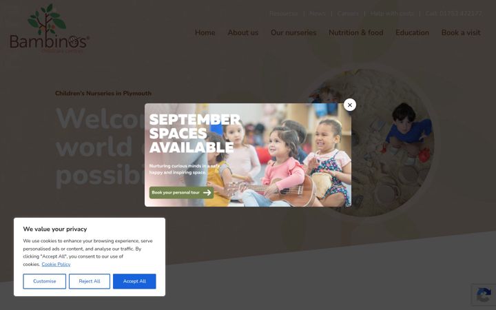 Screenshot of bambinosdaynursery.co.uk