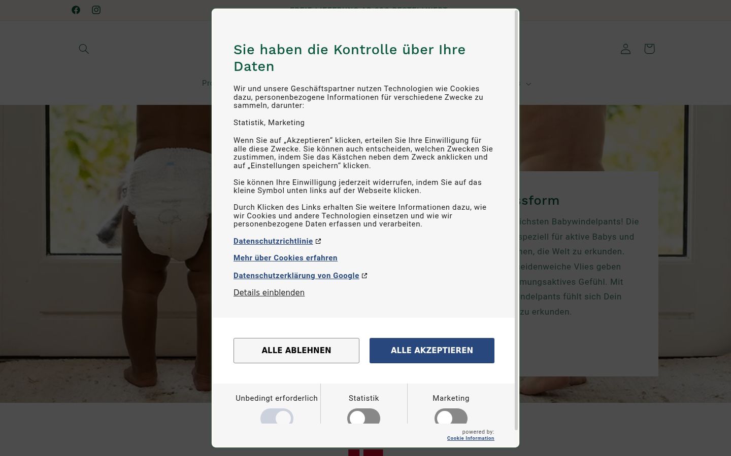 Screenshot of the consent banner shown before any interaction