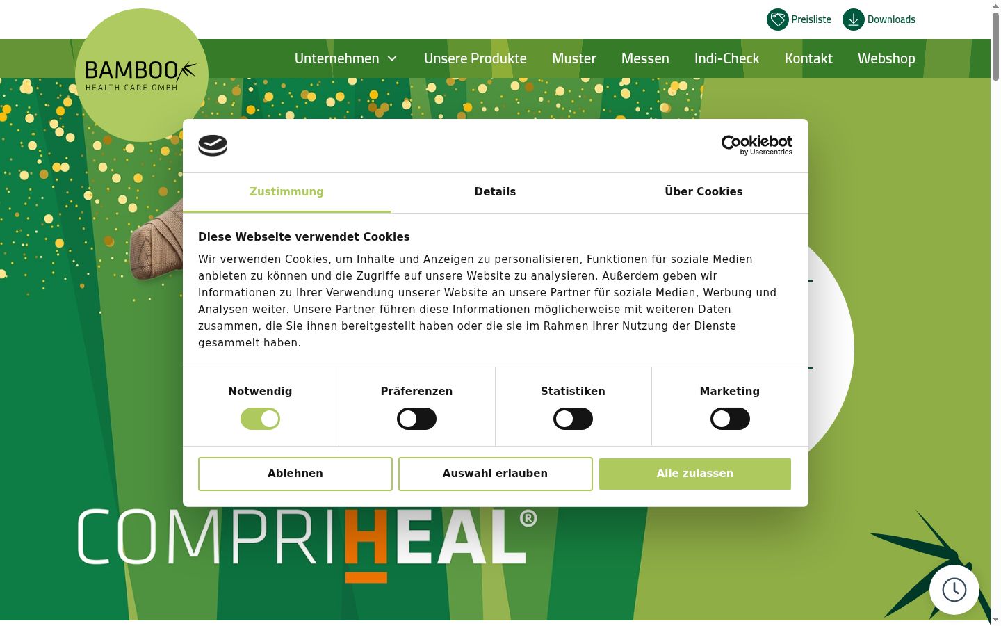 Screenshot des Einwilligungsbanners vor jeglicher Interaktion