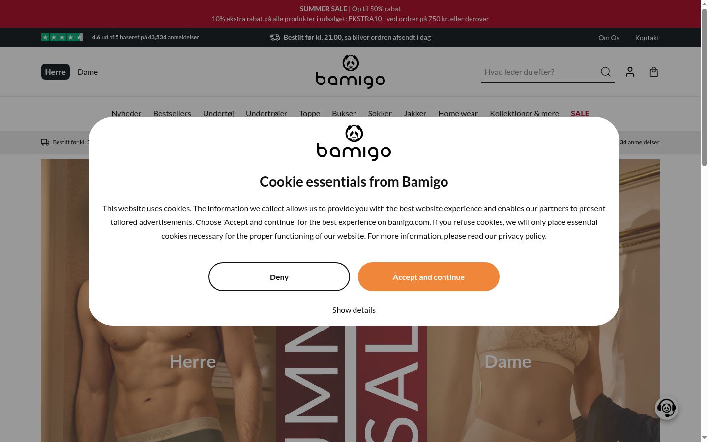 Screenshot del banner di consenso mostrato prima di qualsiasi interazione